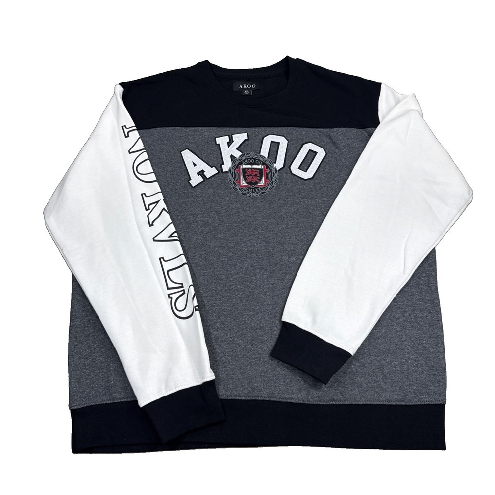 Akoo Sweatshirt Men's XXL Gray Black White Colorblock Crewneck Patch Hipster